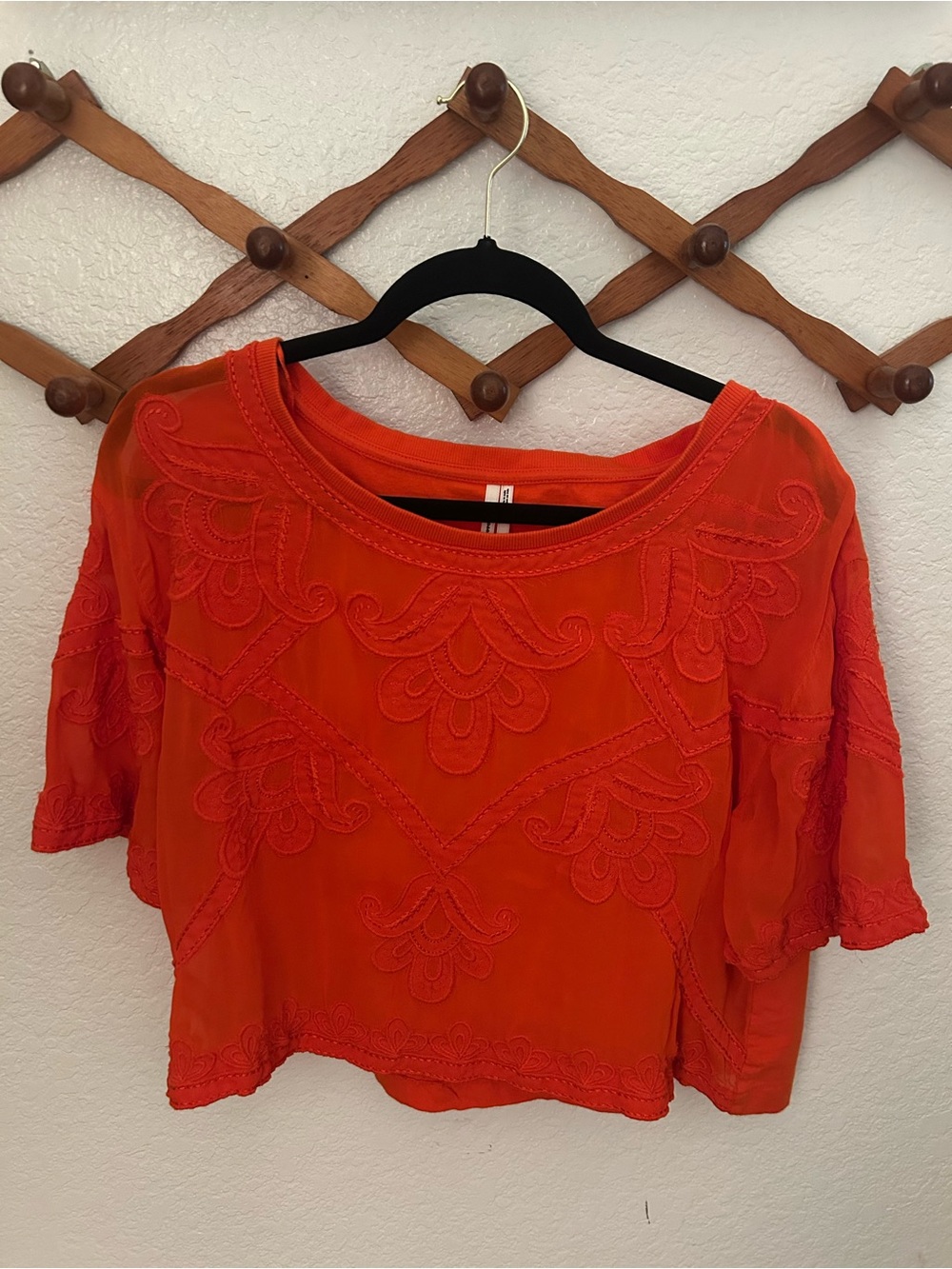 Anthropologie Embroidered Crop Top - Bright Red